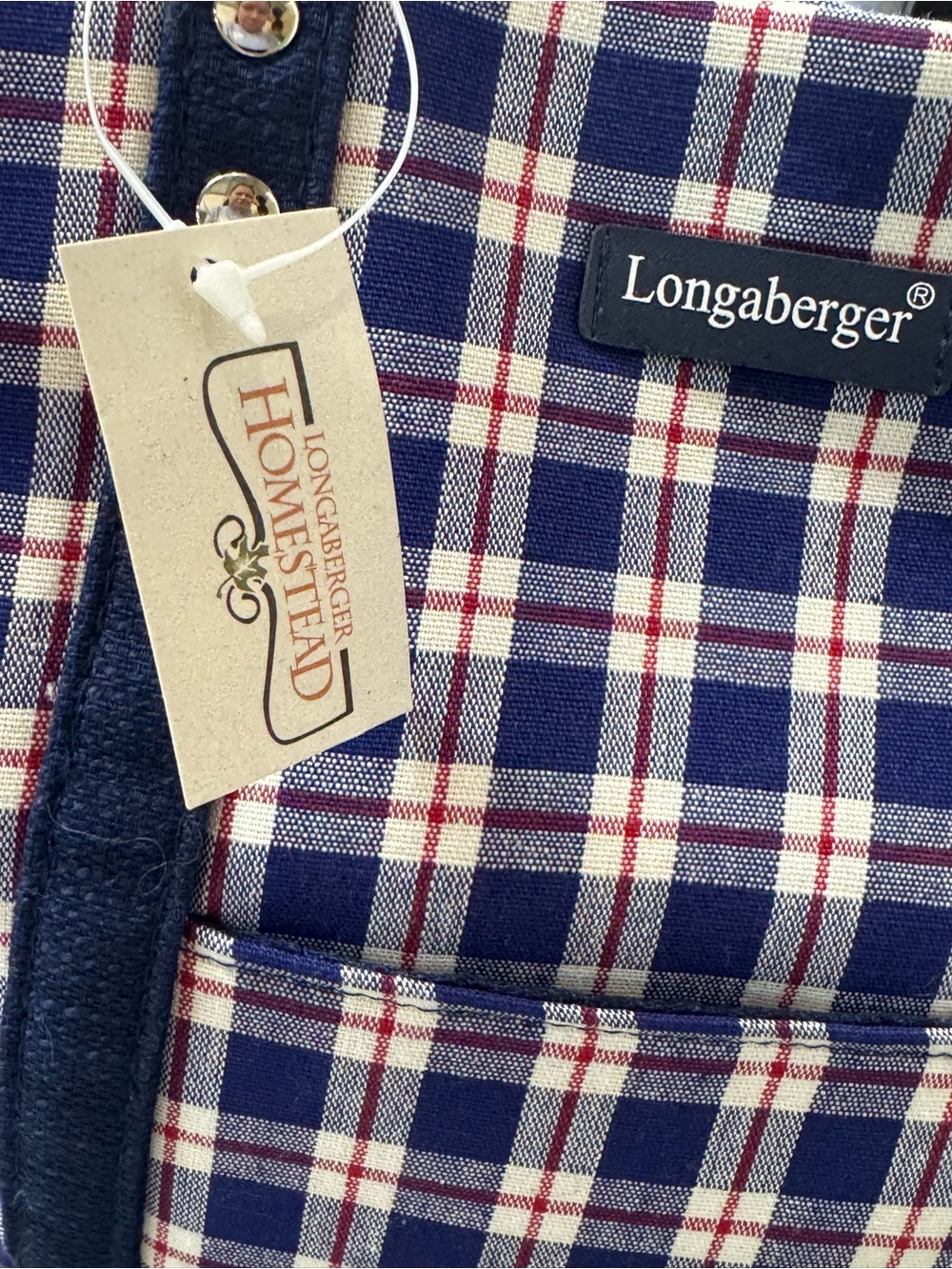 Longaberger Navy, White & Red Plaid Canvas Tote - Picture 3 of 7